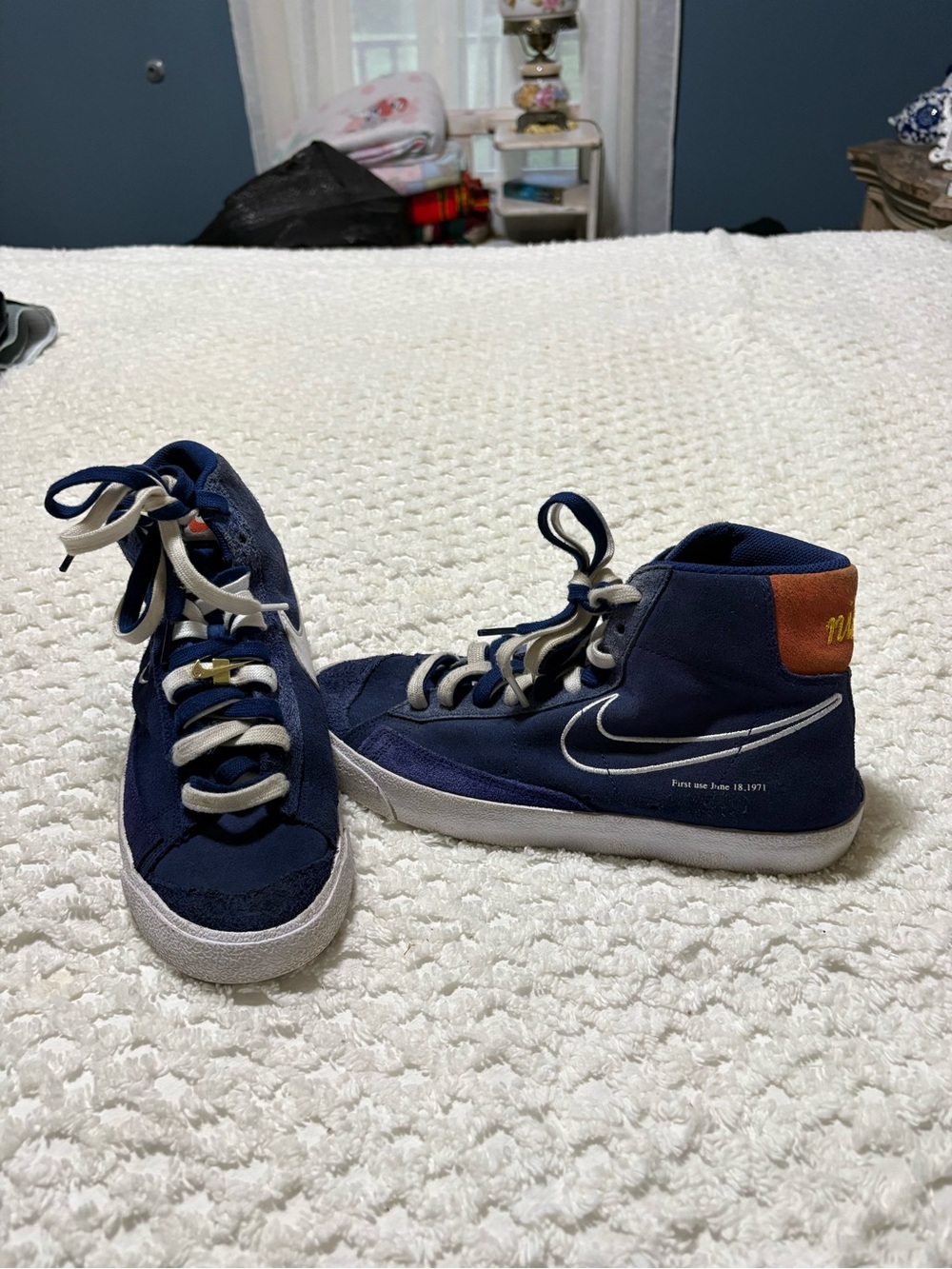 Men’s 77’ Swoosh Blue and Orange High-Top Sneakers